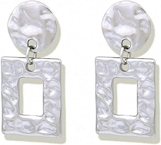 Minimalist Hammered Square Earrings Women Brass Geometric Earrings Statement Dangle Earrings