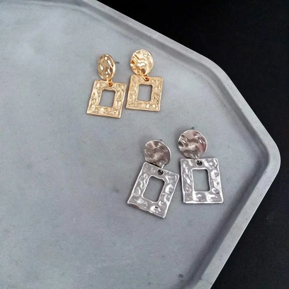 Minimalist Hammered Square Earrings Women Brass Geometric Earrings Statement Dangle Earrings