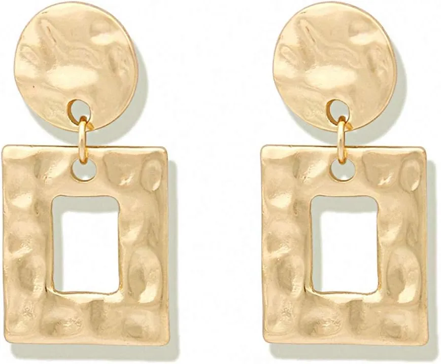 Minimalist Hammered Square Earrings Women Brass Geometric Earrings Statement Dangle Earrings
