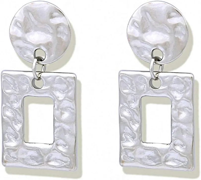Minimalist Hammered Square Earrings Women Brass Geometric Earrings Statement Dangle Earrings