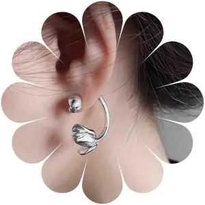 Minimalist Silver Flower Half Hoop Earrings Metal Rose Flower Open Hoop Earrings Tulip Dangle Hoop Earrings Tulip Flower C Shape Earrings Rose Floral Earrings Jewelry for Women