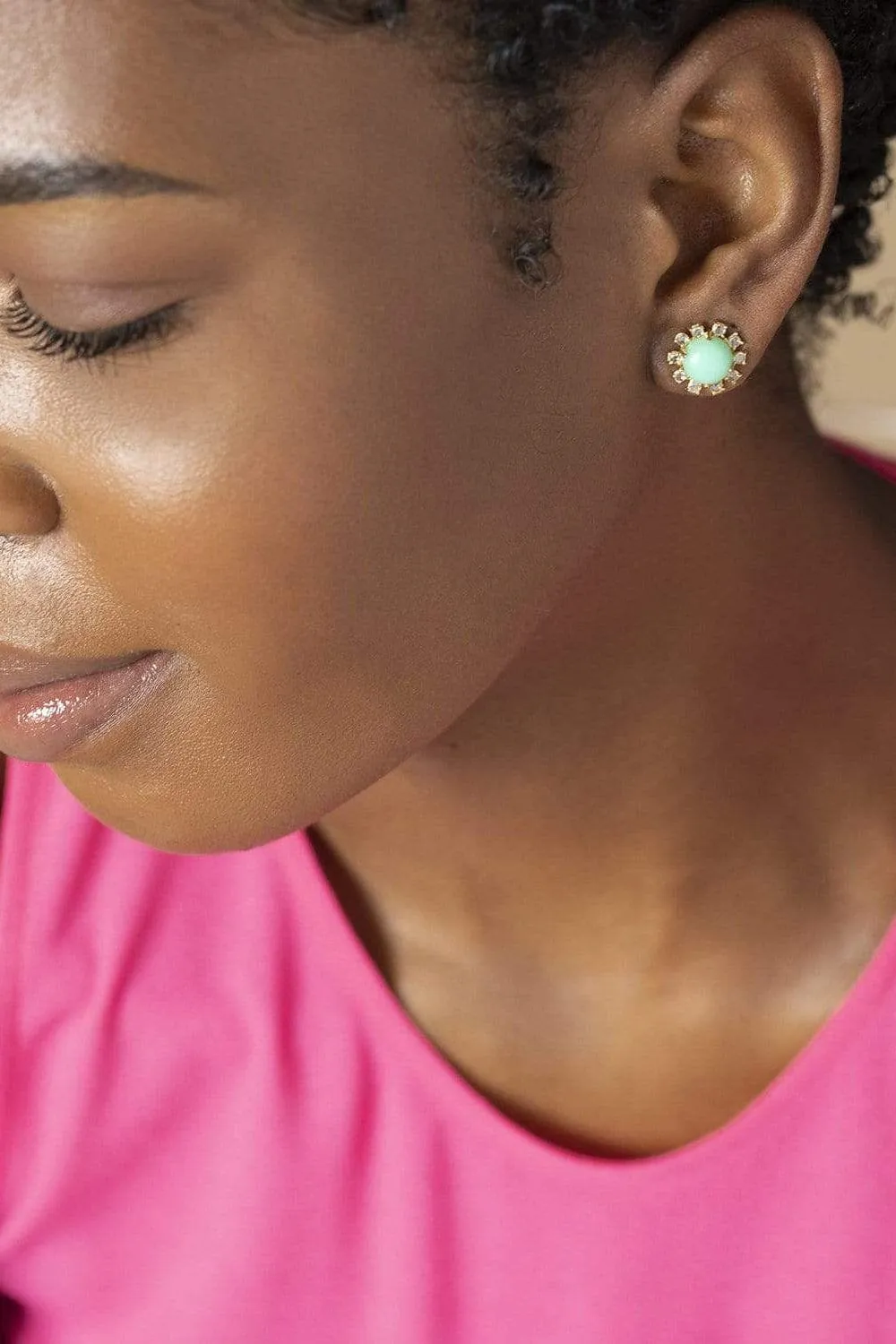 Mint Chrysoprase and Diamond Stud Earrings