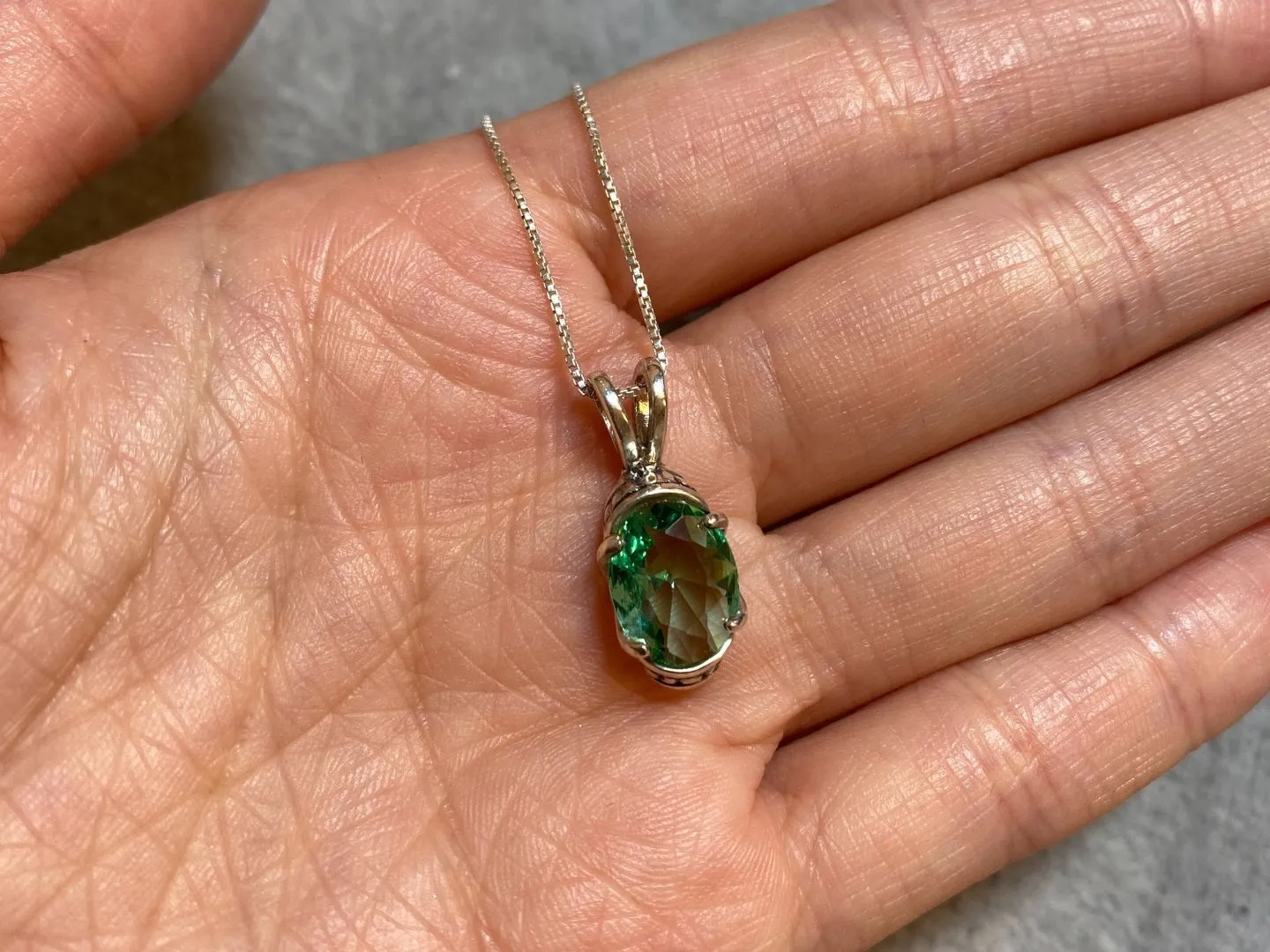 Mint Emerald Pendant, Created Mint Emerald Pendant, Green Solitaire Necklace