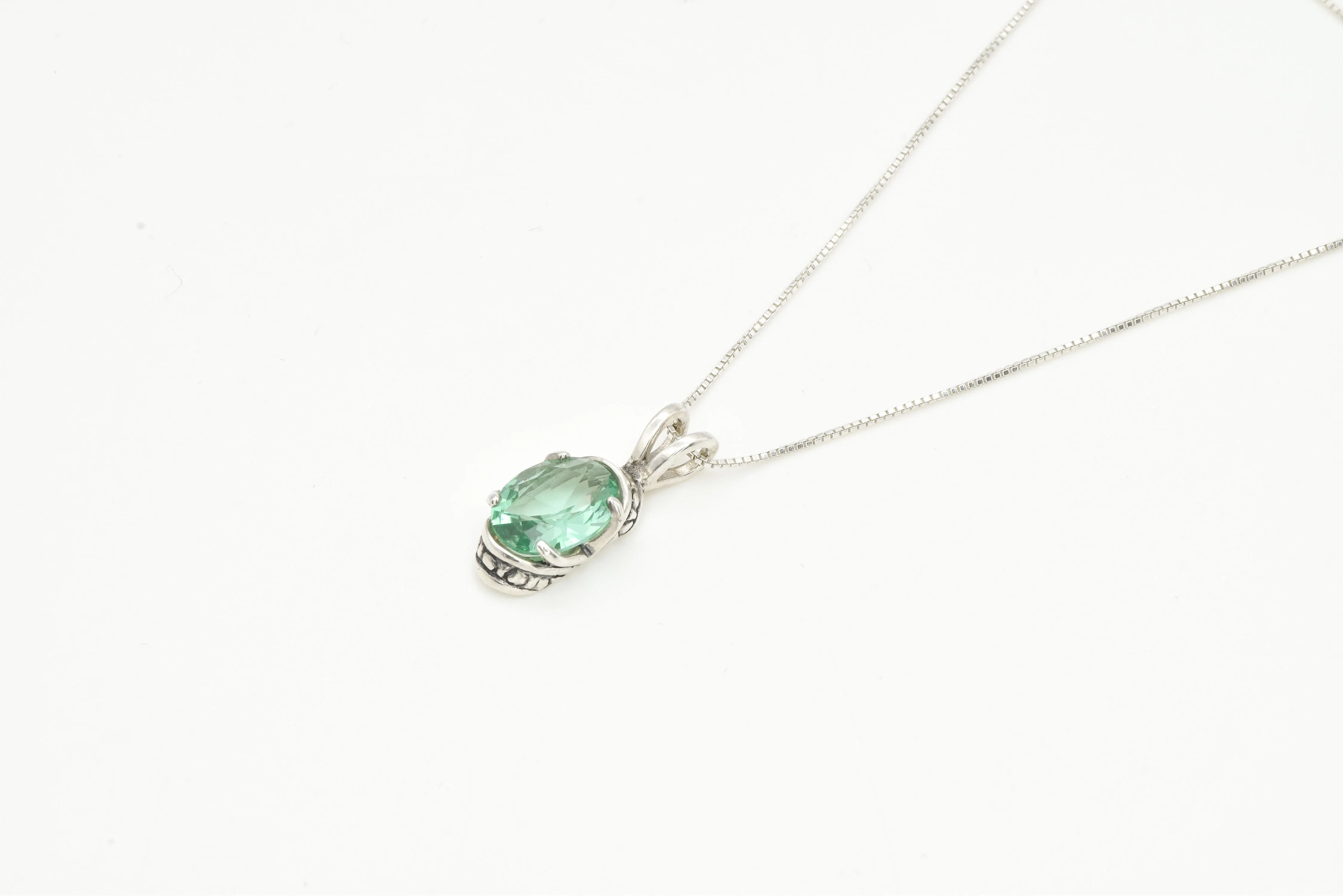 Mint Emerald Pendant, Created Mint Emerald Pendant, Green Solitaire Necklace