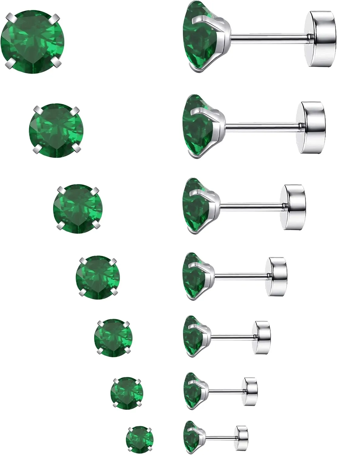 MJust 7 Pairs Stainless Steel Earrings 20G Cartilage Earrings Stud Hypoallergenic Cubic Zirconia Barbell Earring Set Flatback Earrings for Women Men 2MM-8MM