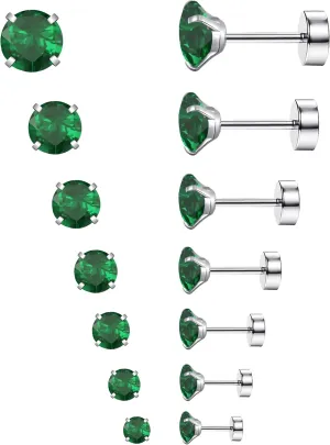MJust 7 Pairs Stainless Steel Earrings 20G Cartilage Earrings Stud Hypoallergenic Cubic Zirconia Barbell Earring Set Flatback Earrings for Women Men 2MM-8MM