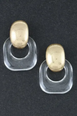 Mod Chic Iconic Gold Acrylic Transparent Drop Earrings