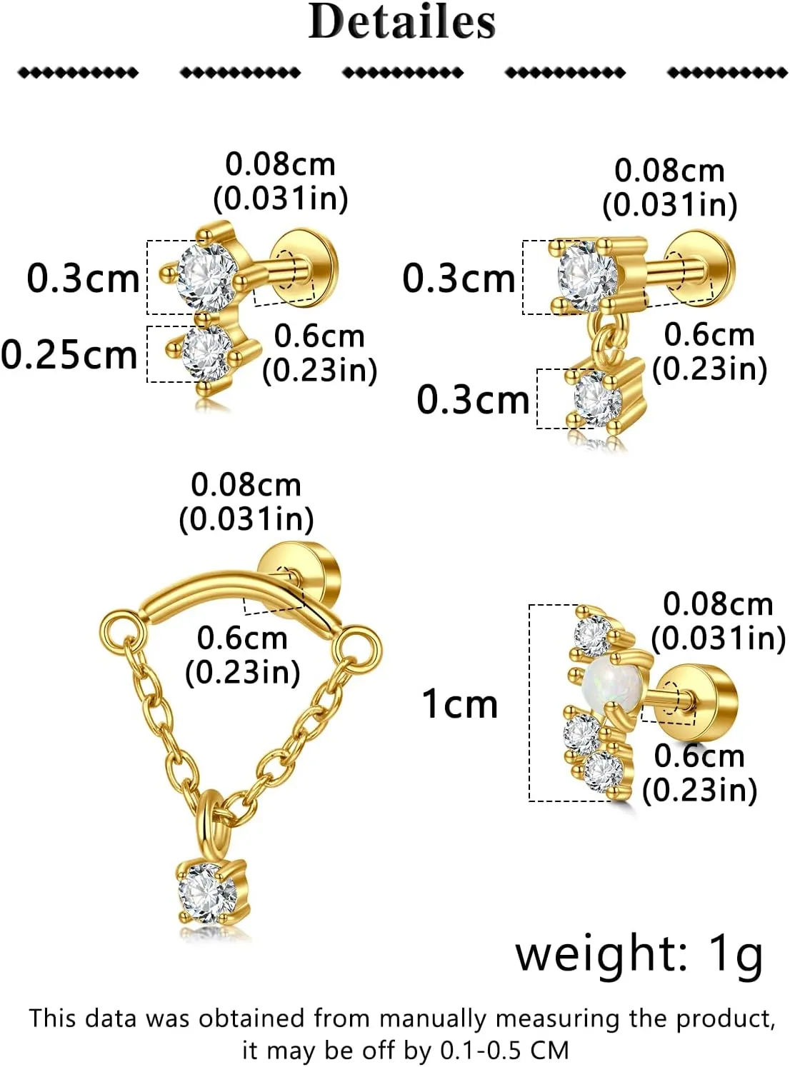 MODRSA Silver Gold Cartilage Earring for Women Hypoallergenic Flat Back Earrings Threadless Helix Earring Tragus Studs 6mm Cartilage Jewelry Flatback Surgical Steel Butterfly Heart Earrings for Women