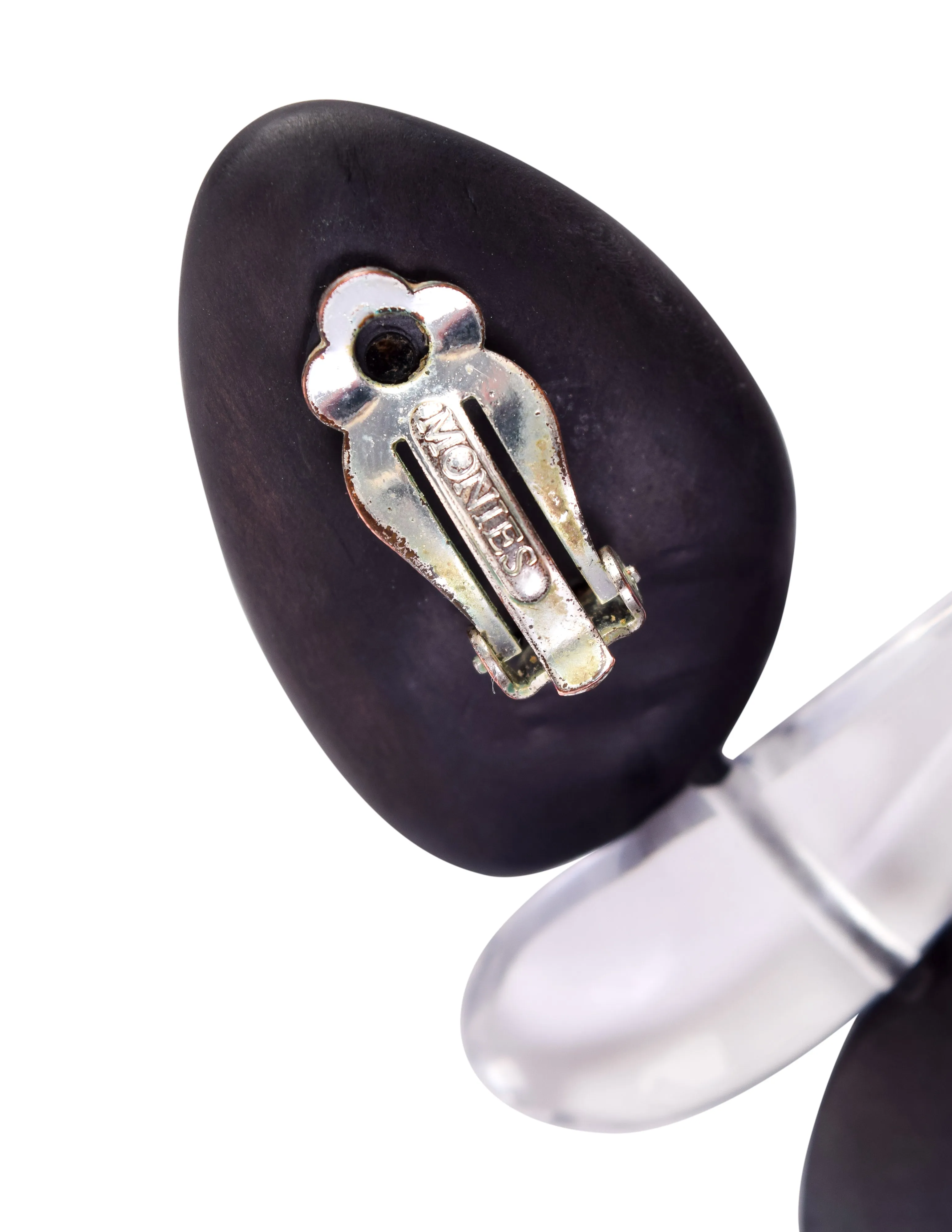 Monies Vintage Oversized Ebony and Clear Resin Dangle Drop Earrings