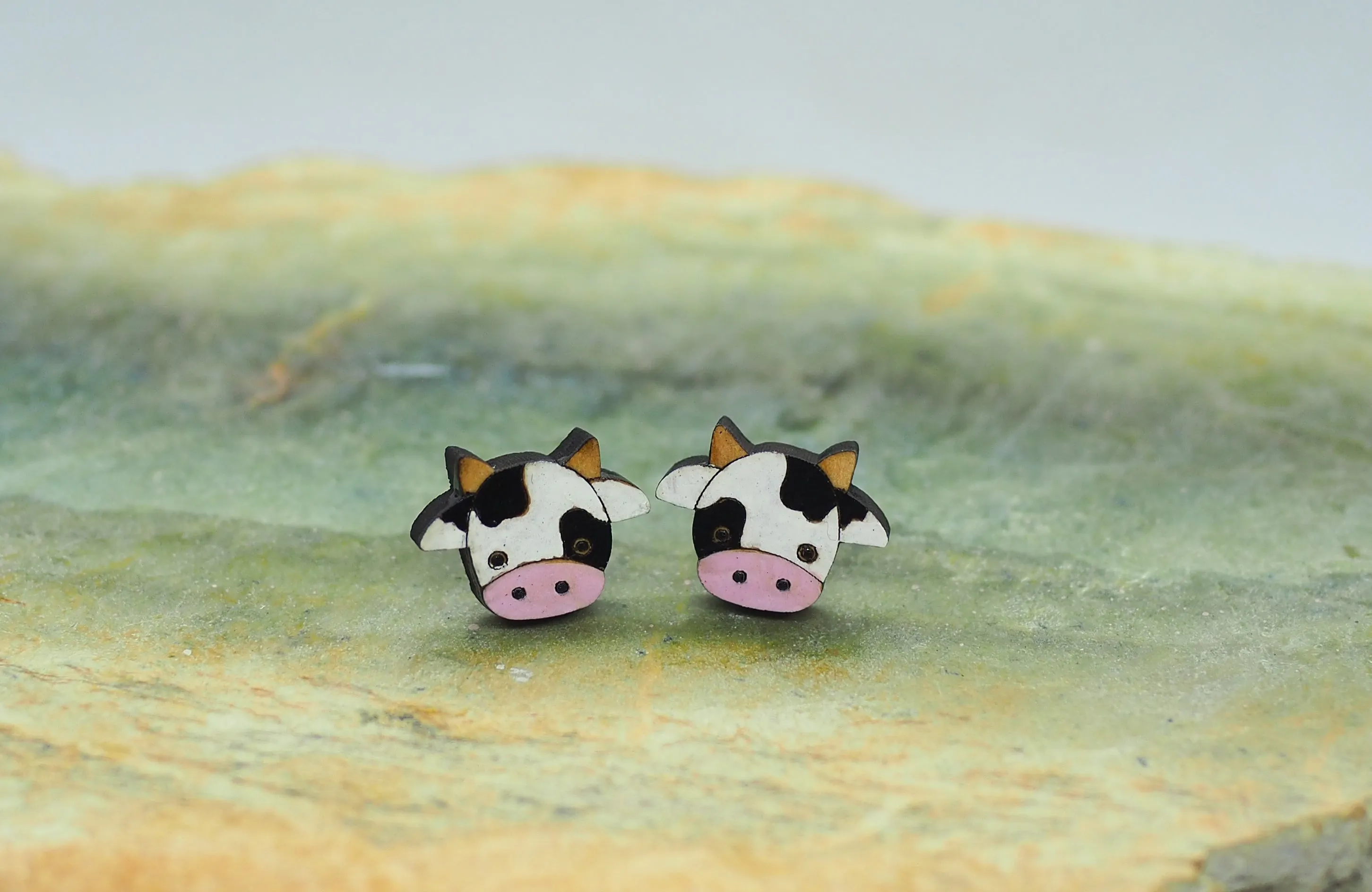 Moo Cow Wooden Rimu Stud Earrings