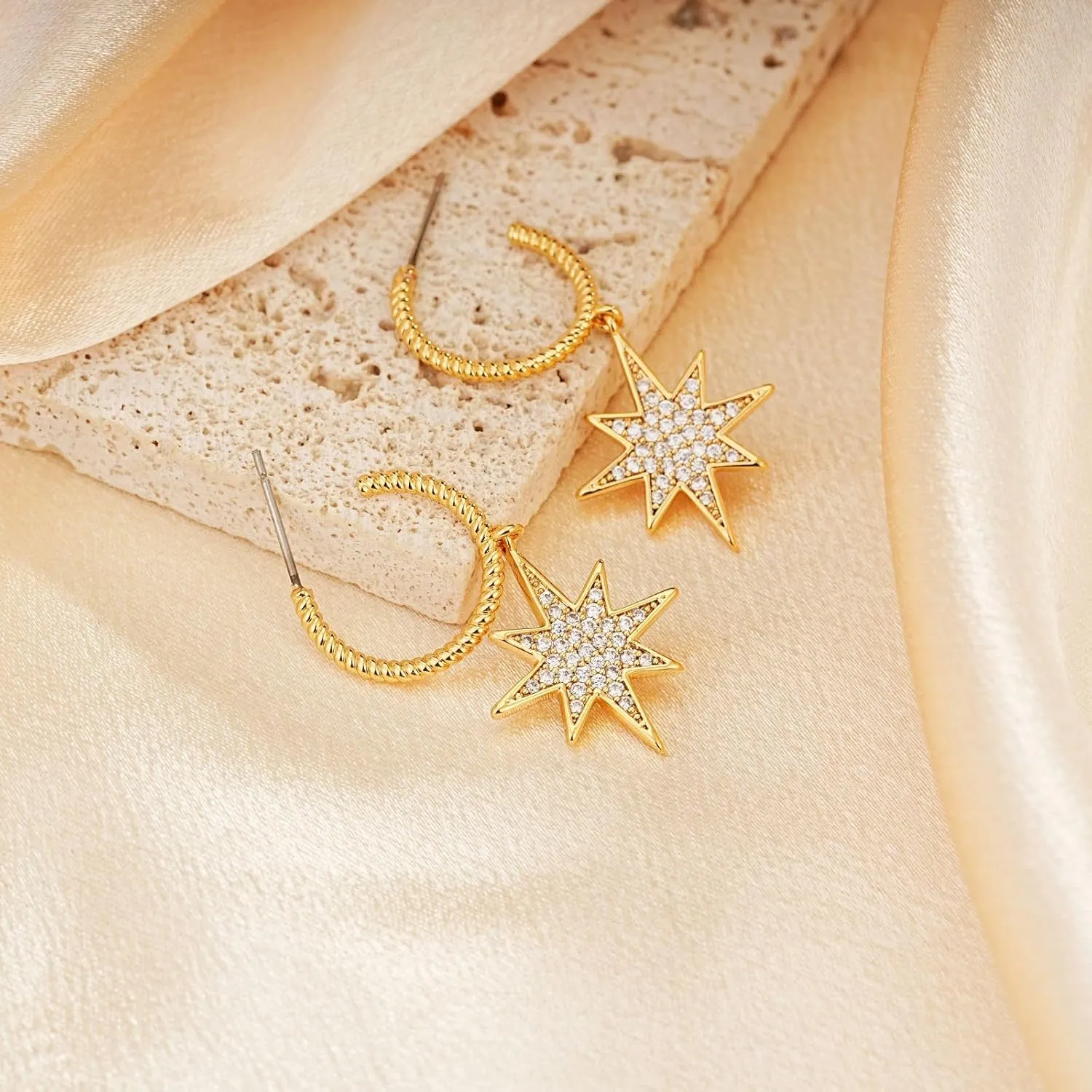 Moon Earrings for Women Star Earring, Celestial Planet Space Earrings, Asymmetrical Cute Dangling Earring, Moon Star Mismatched Earrings Galaxy Cool Boho Earrings for Women