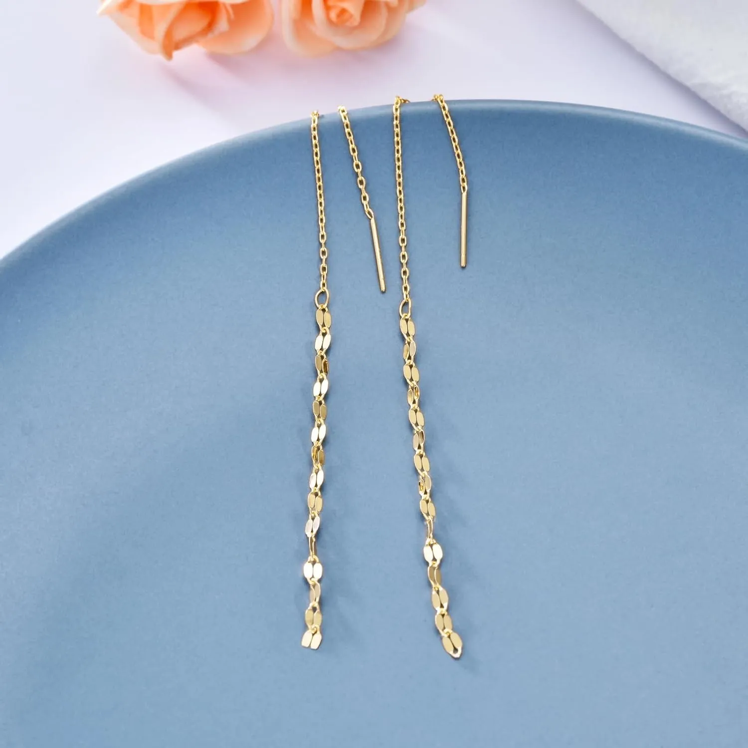 Moon Star Threader Earrings Sterling Silver Long Earrings for Women Hypoallergenic Tassel Chain Earrings for Teen Girls