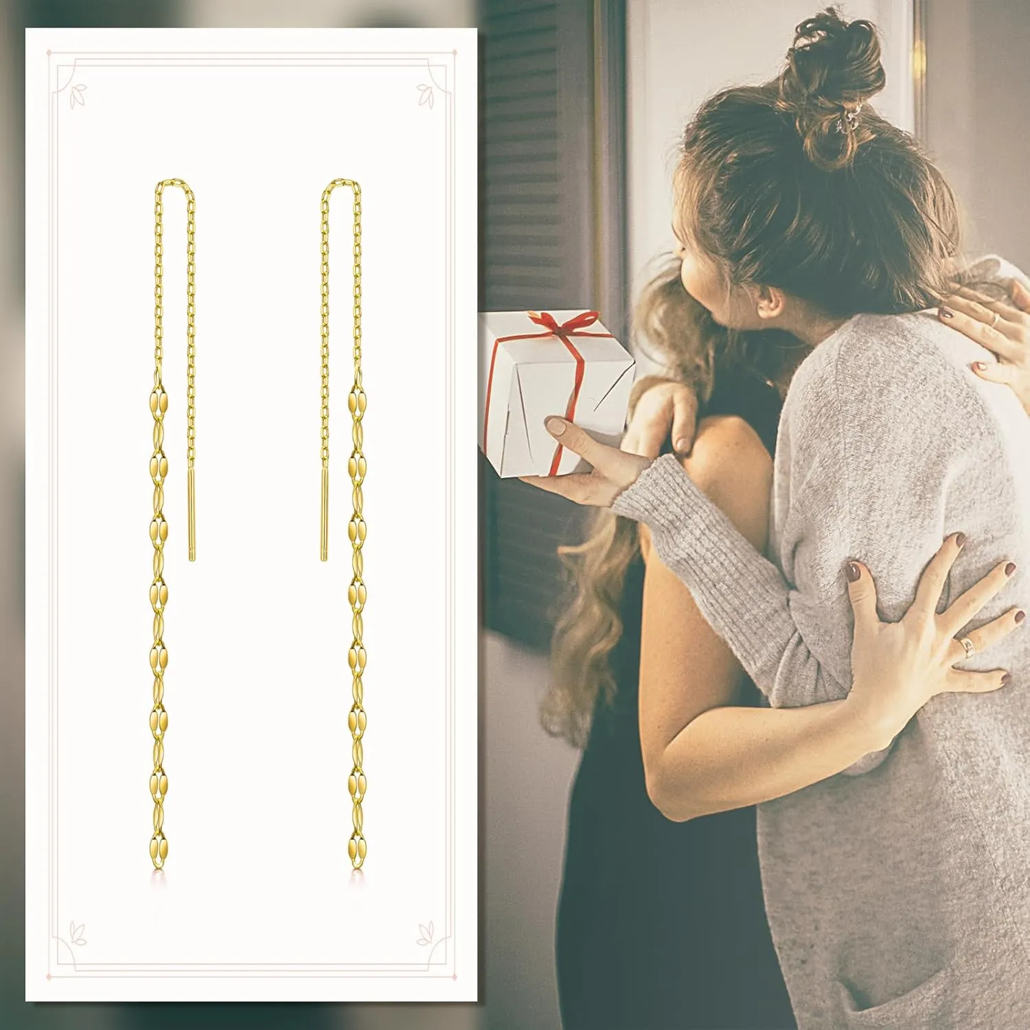 Moon Star Threader Earrings Sterling Silver Long Earrings for Women Hypoallergenic Tassel Chain Earrings for Teen Girls