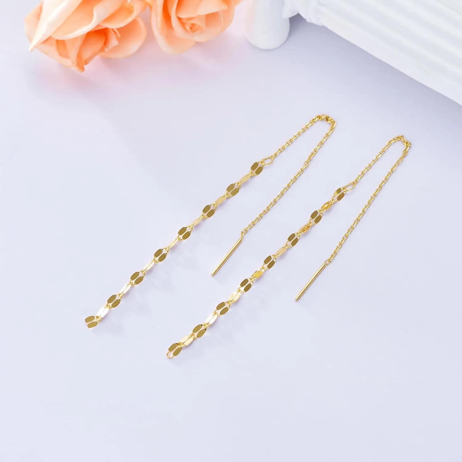 Moon Star Threader Earrings Sterling Silver Long Earrings for Women Hypoallergenic Tassel Chain Earrings for Teen Girls