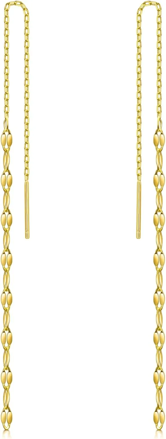 Moon Star Threader Earrings Sterling Silver Long Earrings for Women Hypoallergenic Tassel Chain Earrings for Teen Girls