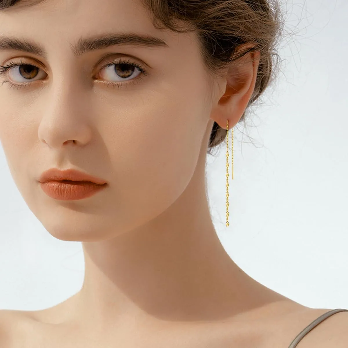 Moon Star Threader Earrings Sterling Silver Long Earrings for Women Hypoallergenic Tassel Chain Earrings for Teen Girls