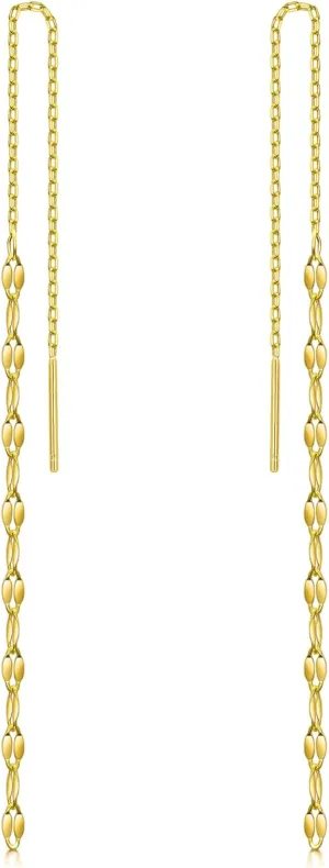 Moon Star Threader Earrings Sterling Silver Long Earrings for Women Hypoallergenic Tassel Chain Earrings for Teen Girls