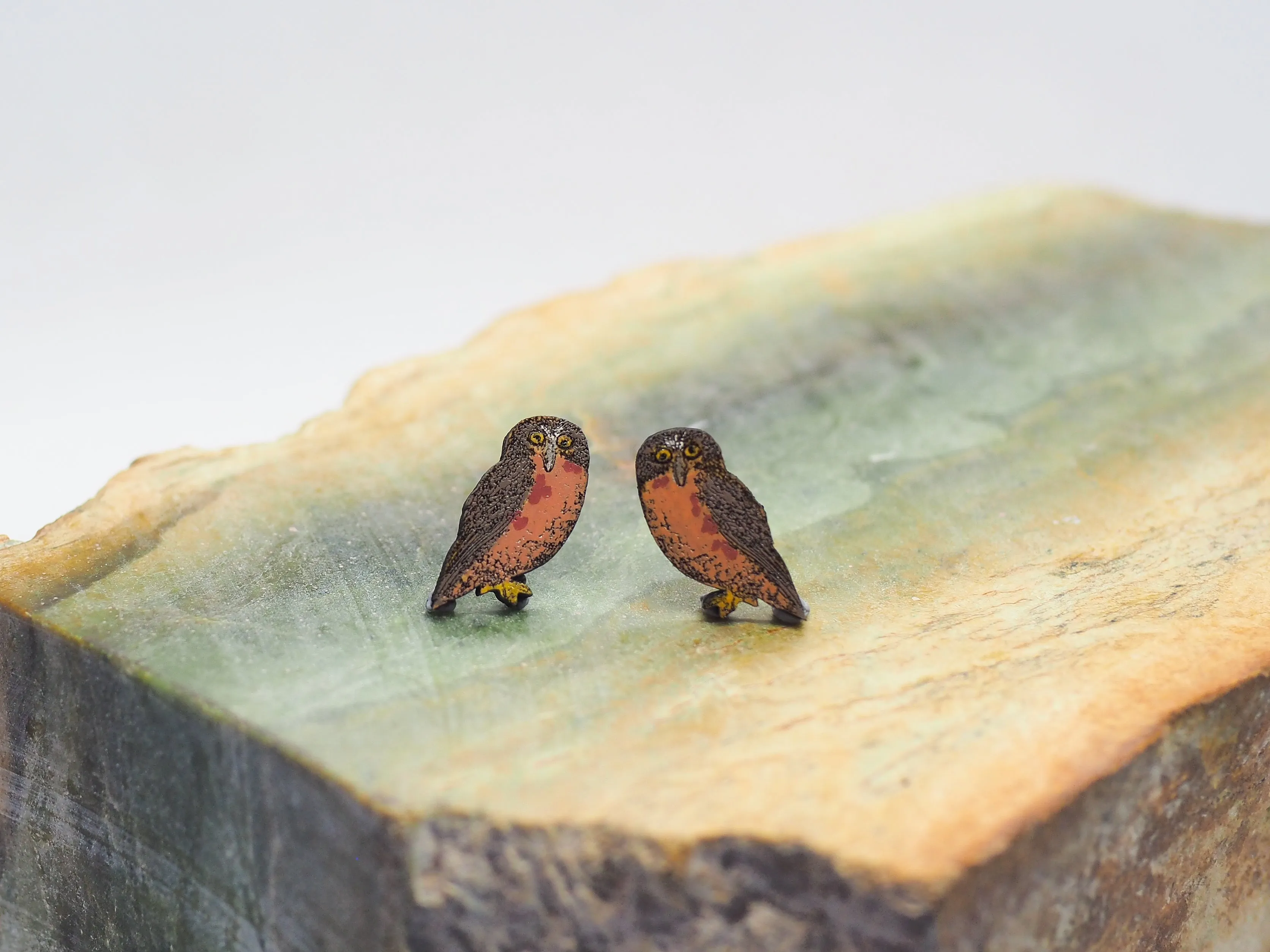 Morepork (Ruru) Wooden Rimu Stud Earrings