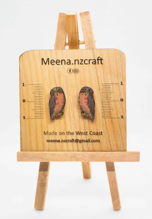 Morepork (Ruru) Wooden Rimu Stud Earrings