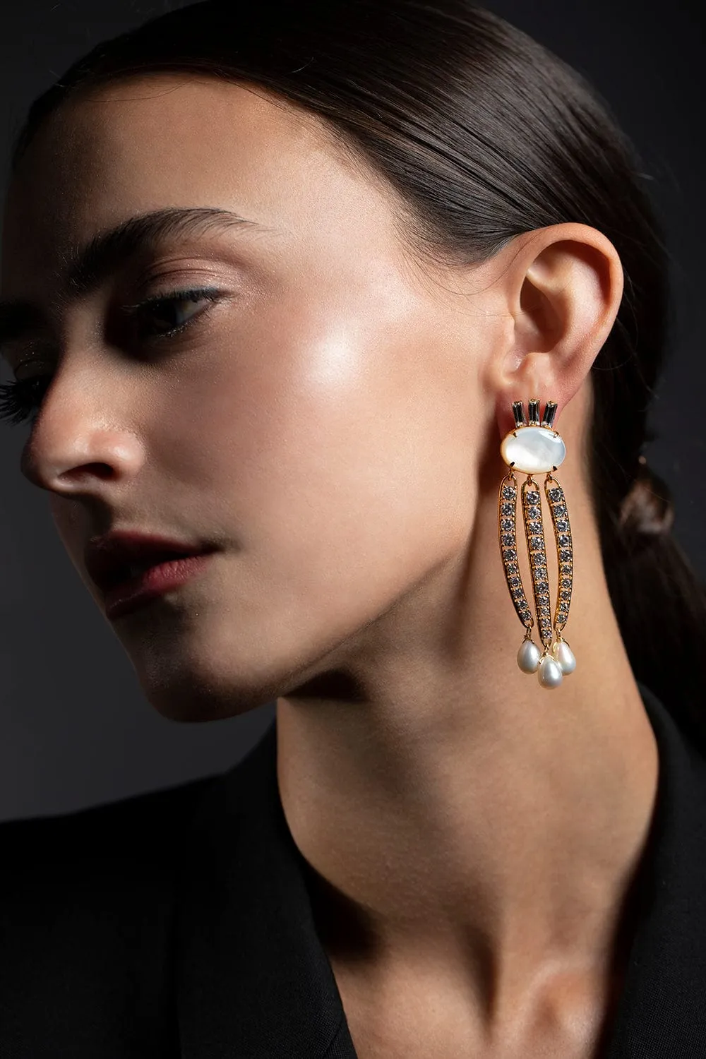 Mother of Pearl and CZ Tassel Earrings
