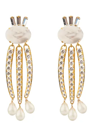Mother of Pearl and CZ Tassel Earrings