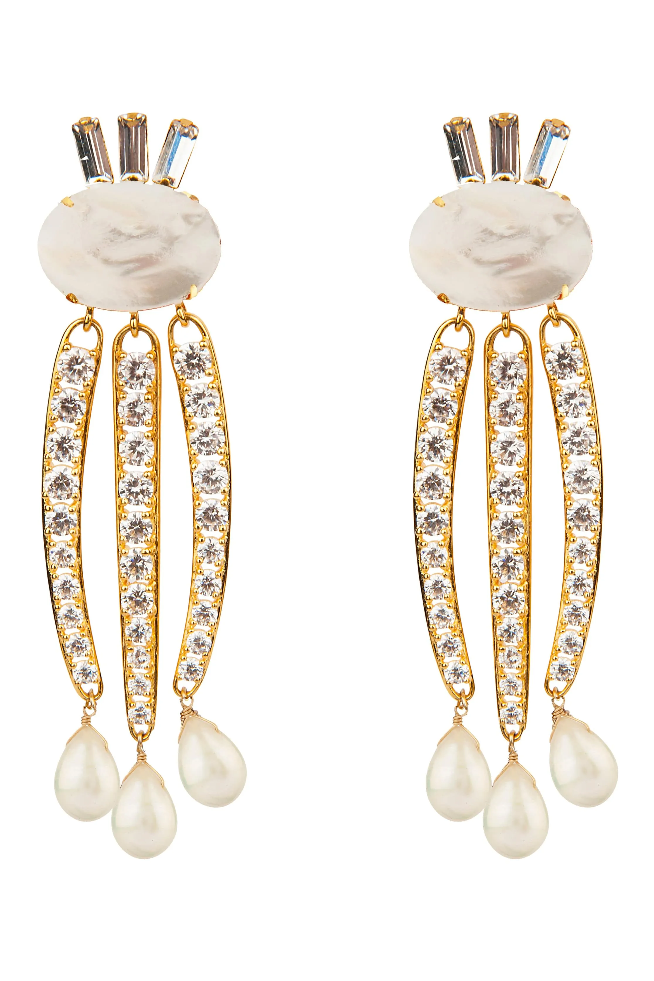 Mother of Pearl and CZ Tassel Earrings