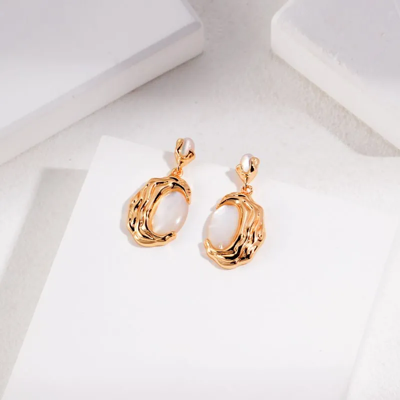 Mother of Pearl Shell Earrings-Gold Vemeil