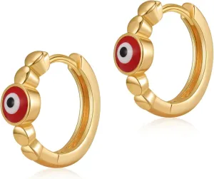 MRSXIA Huggie Earrings for Women Gold Hoop Evil Eye Mix Colors 24K Gold Filled Small Simple Delicate Hypoallergenic Ear Protection Jewelry