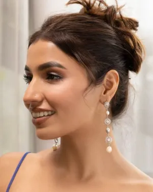 Multi Pearl Drop Earrings In 925 Silver