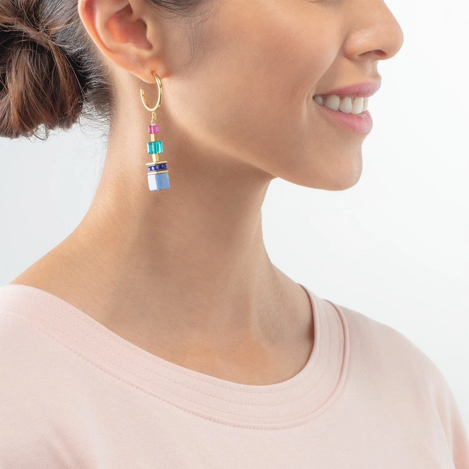Multicolor Precious GeoCube Iconic Hoop Earrings