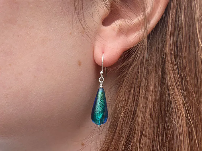 Murano Glass Drop Earrings - Turquoise Gold
