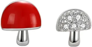 Mushroom Asymmetrical Tiny Stud Earrings for Women S925 Sterling Silver Earrings Minimalist Plant Cartilage Earrings Red Mushroom Shape Food Earrings
