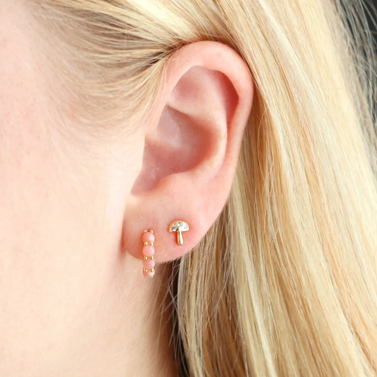 Mushroom Crystal Stud Earrings