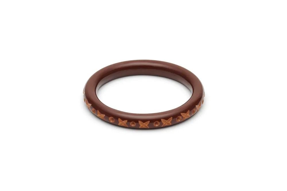 Narrow Walnut Carved Maiden Bangle