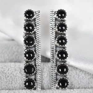 Native American Black Onyx Push Pack Stud Earrings  - 925 Sterling Silver Southwestern Style Earrings