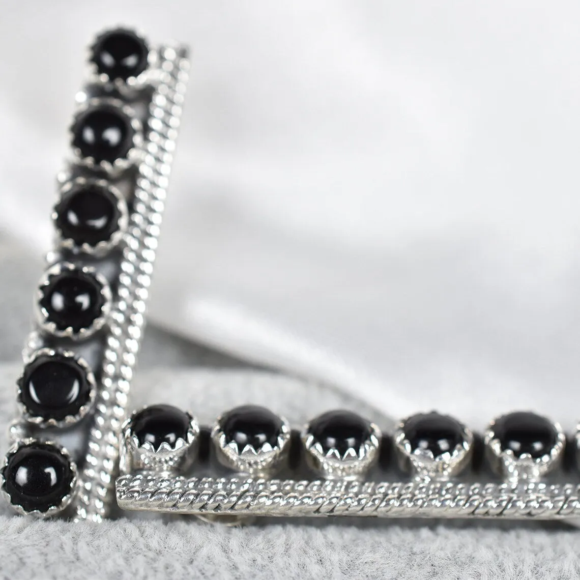 Native American Black Onyx Push Pack Stud Earrings  - 925 Sterling Silver Southwestern Style Earrings