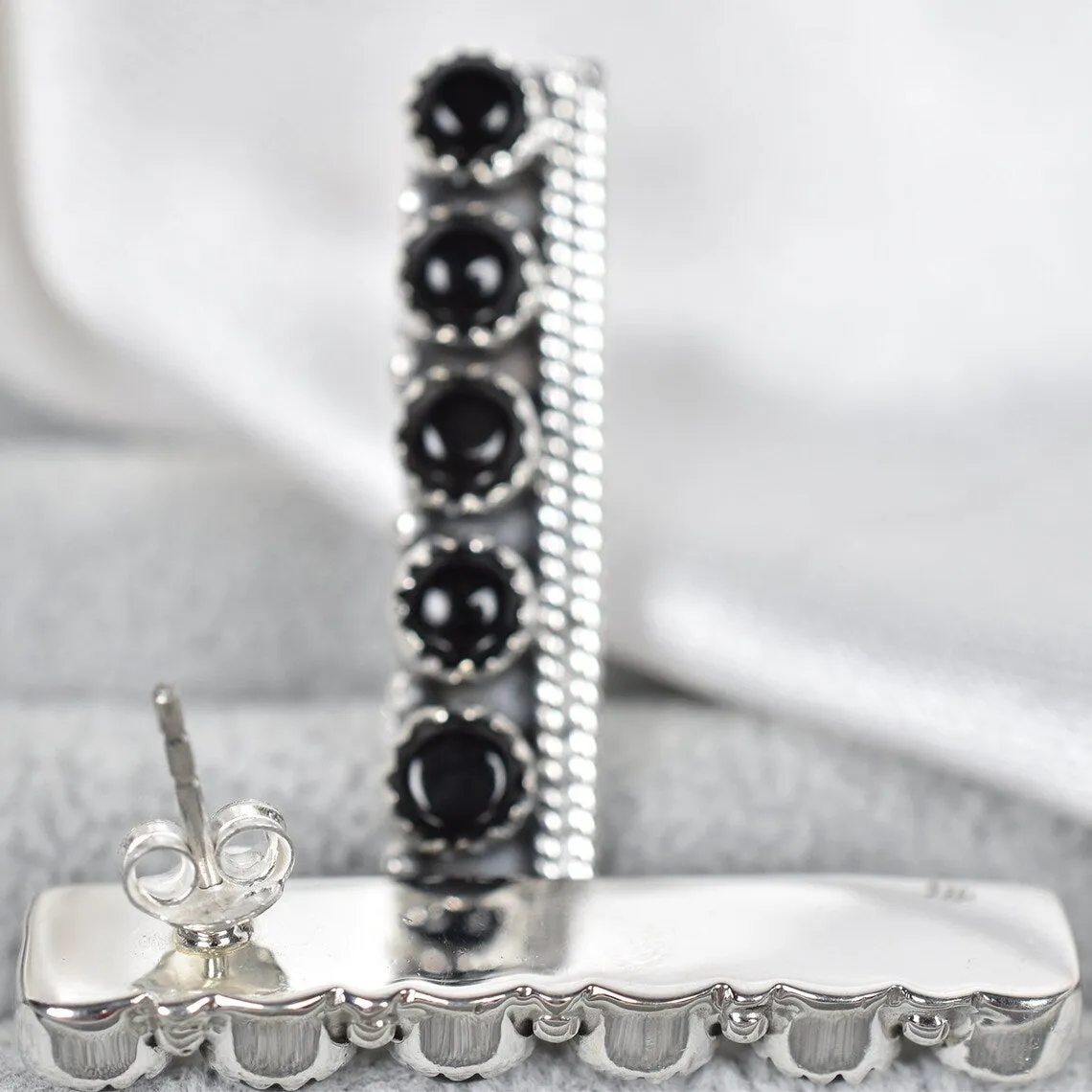 Native American Black Onyx Push Pack Stud Earrings  - 925 Sterling Silver Southwestern Style Earrings