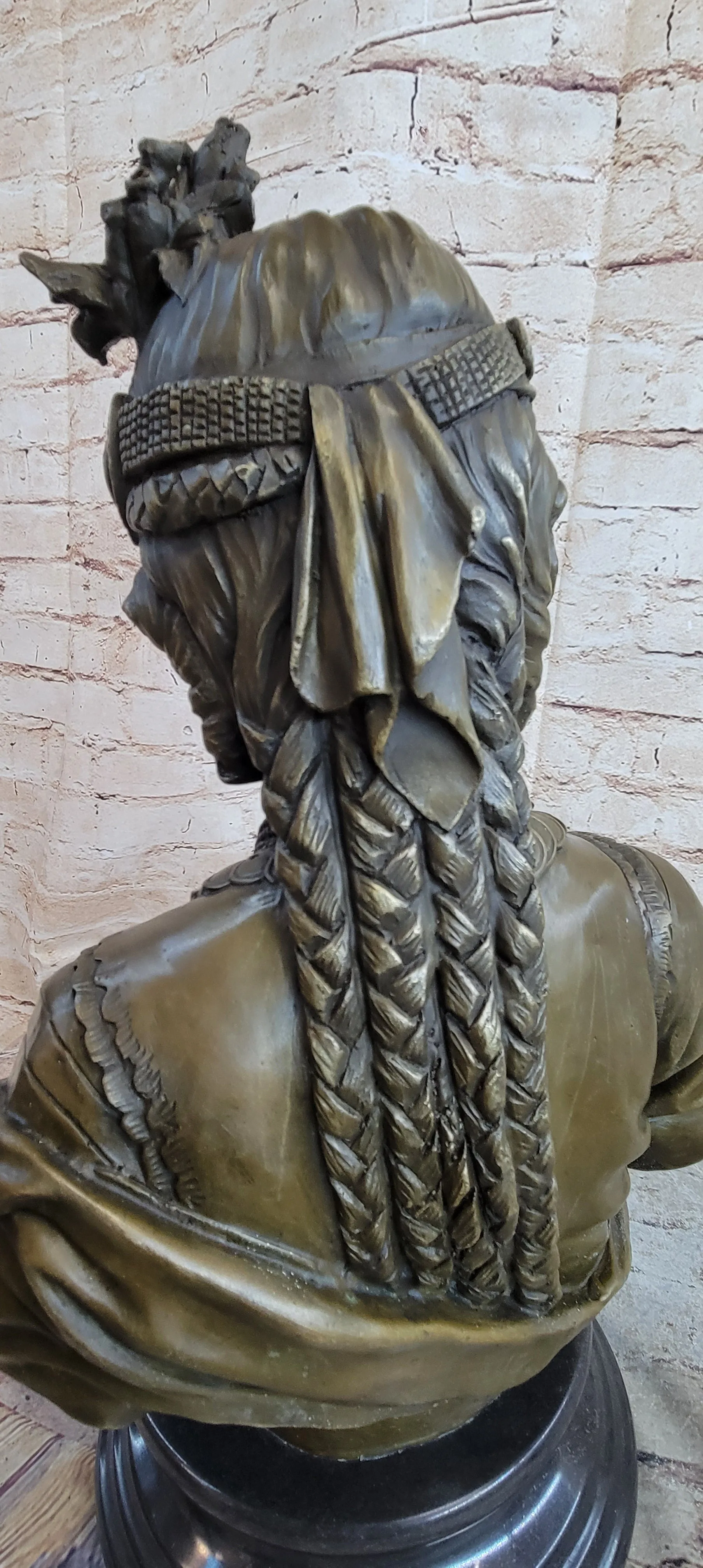 Native American Bust of Woman Pocahontas Bronze Statue Sculpture Figure 19" x 11"