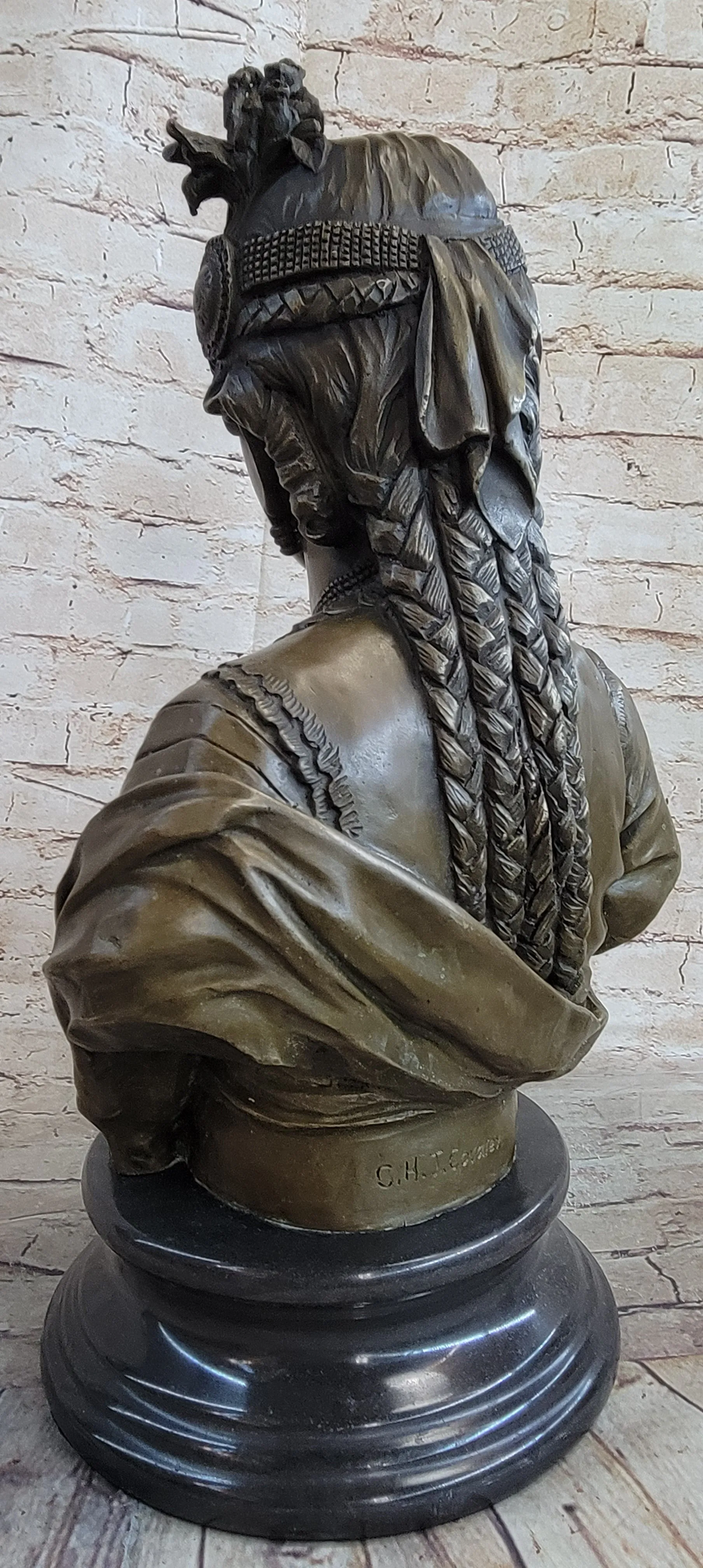Native American Bust of Woman Pocahontas Bronze Statue Sculpture Figure 19" x 11"