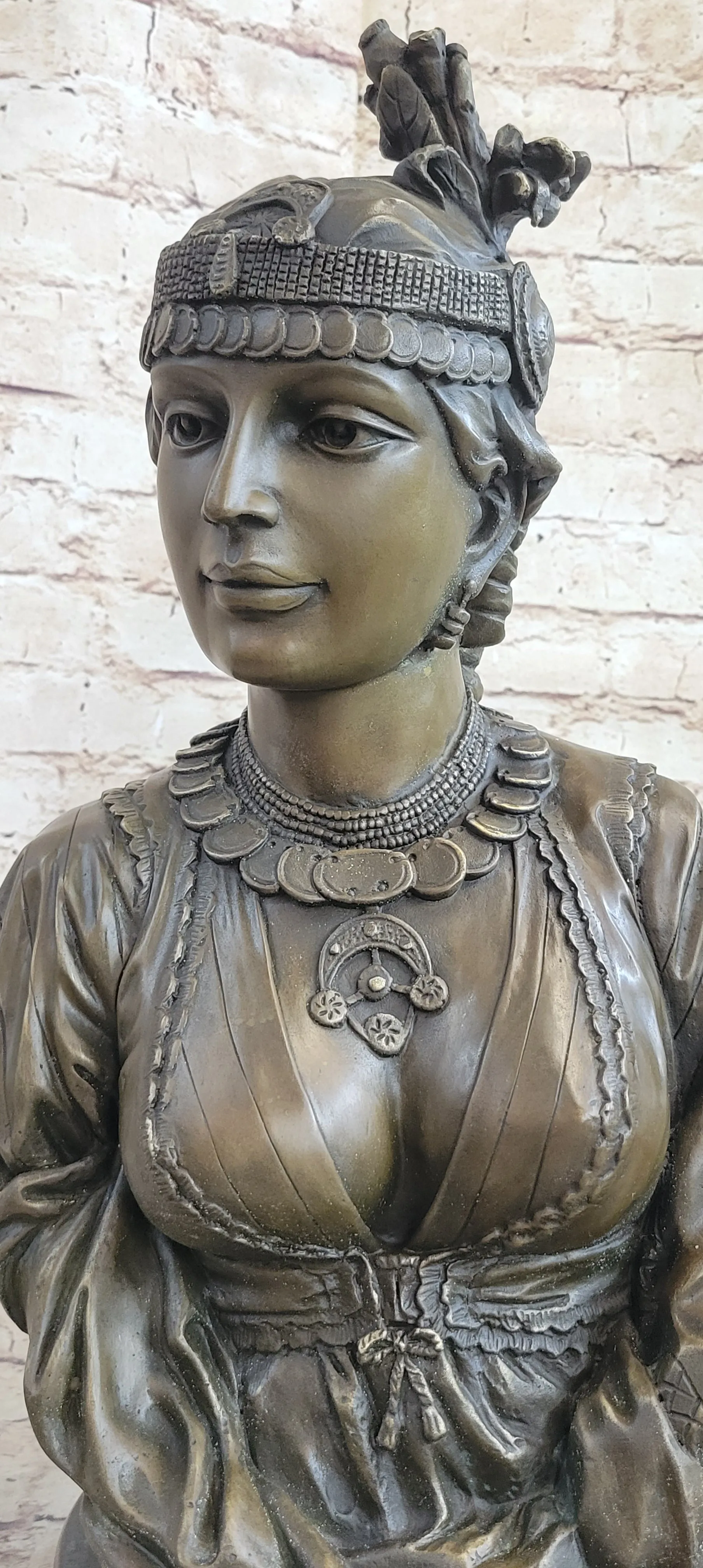 Native American Bust of Woman Pocahontas Bronze Statue Sculpture Figure 19" x 11"