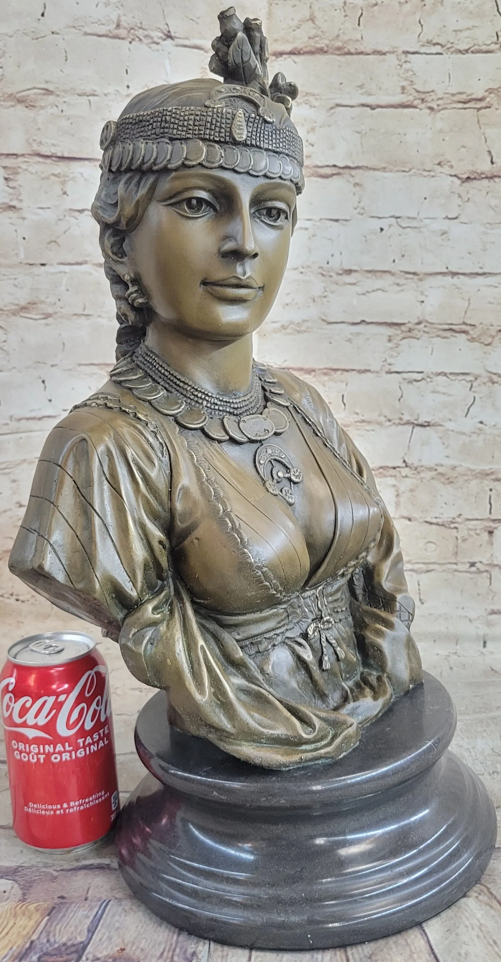 Native American Bust of Woman Pocahontas Bronze Statue Sculpture Figure 19" x 11"