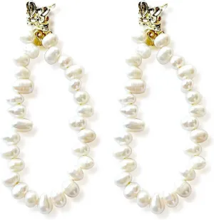Natural Asymmetrical Pearl Earrings - Gold Accented Unique Design, Versatile Everyday Elegance & Evening Glamour, 1 Pair Pearl Earrings Jewelry Birthday Gift for Women、Gathering, Vacation, Banquet,
