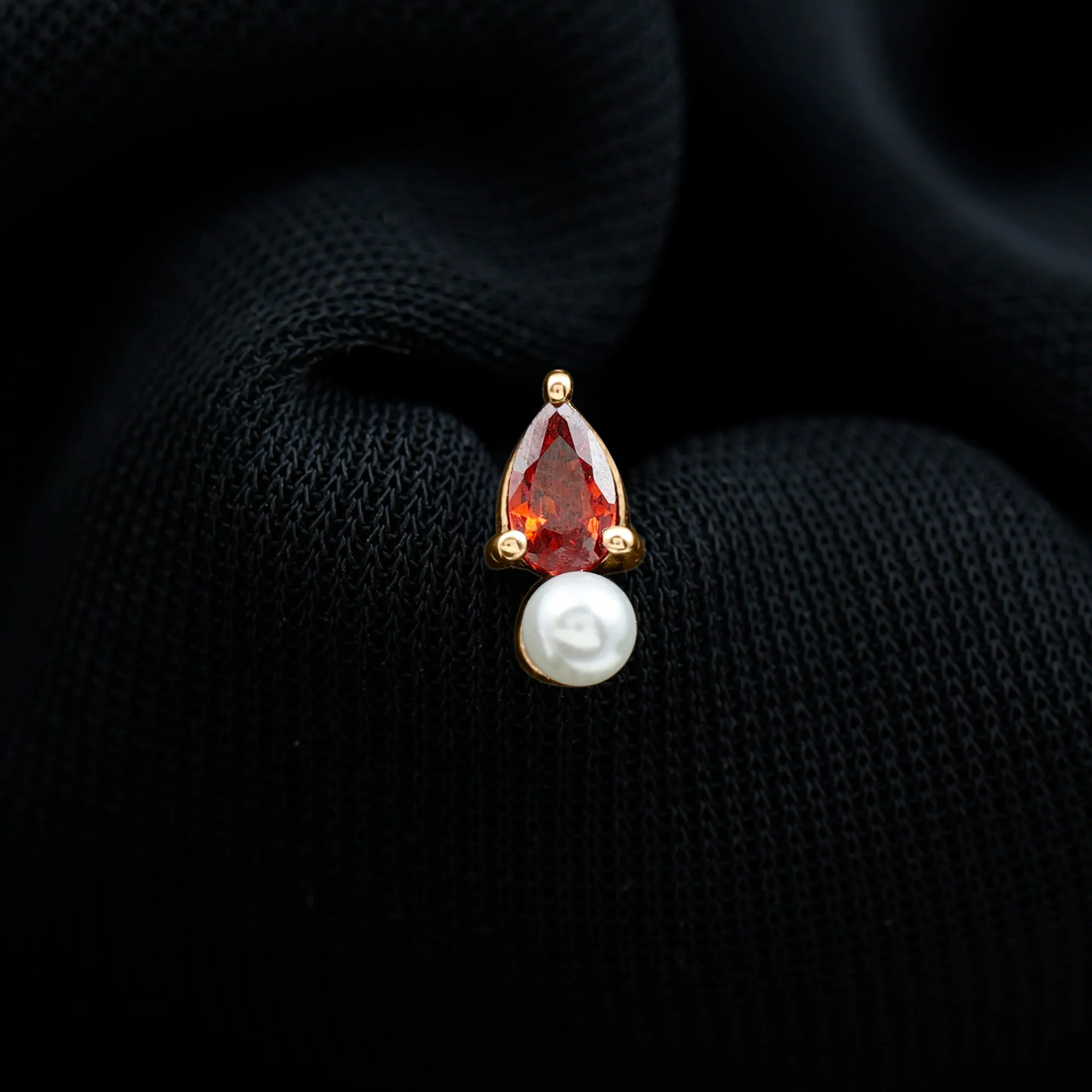 Natural Freshwater Pearl Two Stone Helix Earring with Garnet
