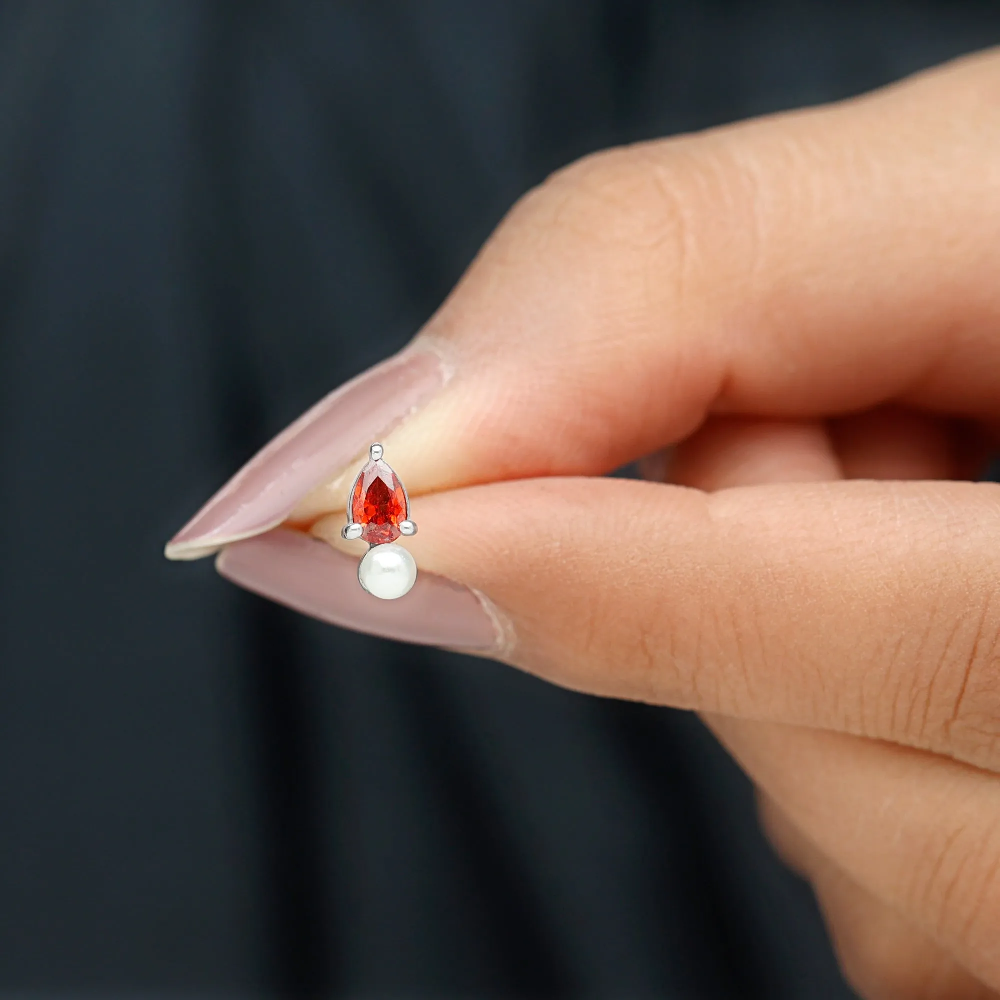 Natural Freshwater Pearl Two Stone Helix Earring with Garnet