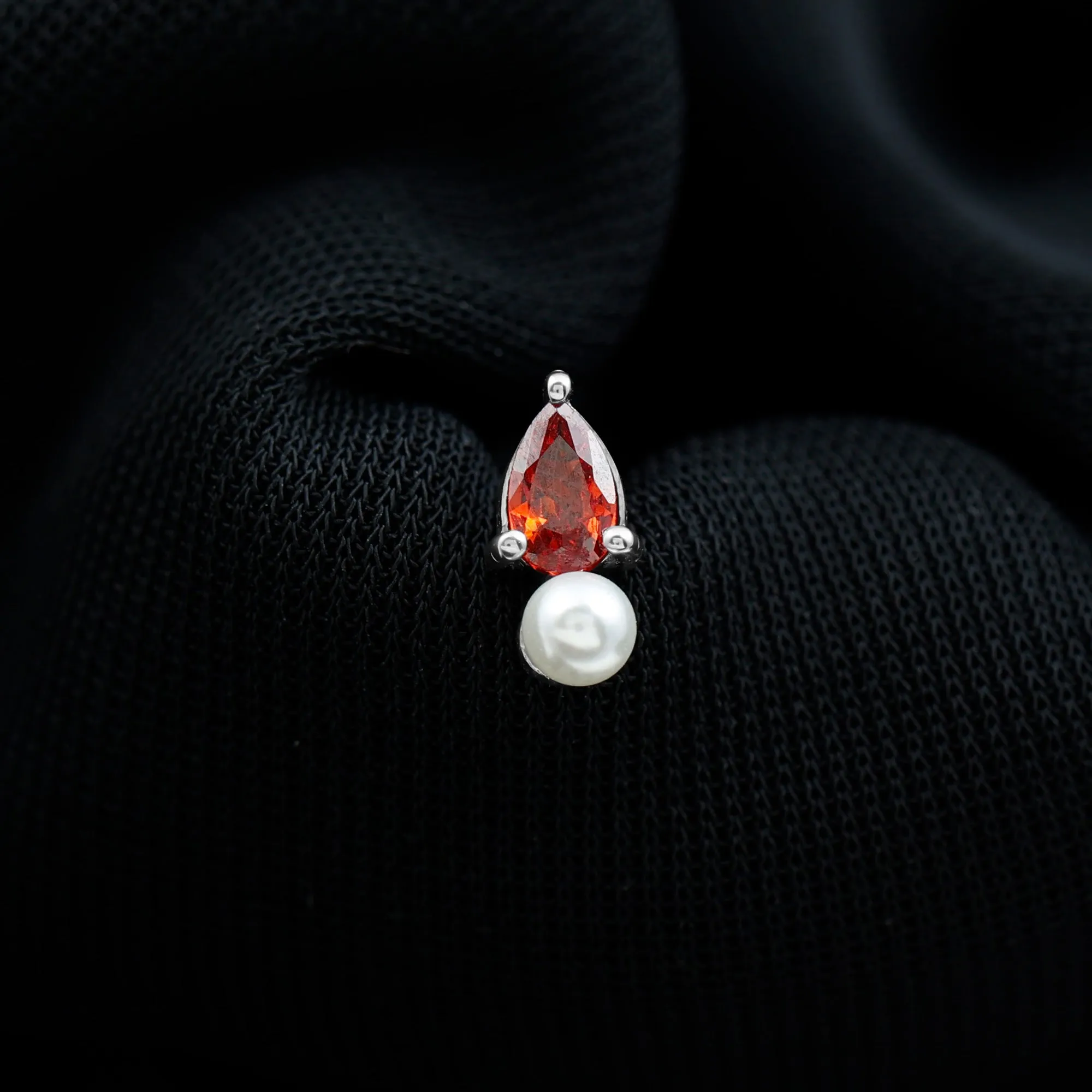 Natural Freshwater Pearl Two Stone Helix Earring with Garnet