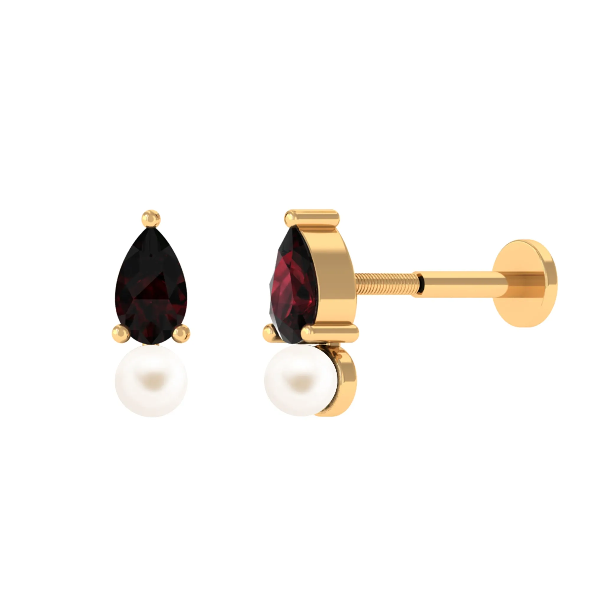 Natural Freshwater Pearl Two Stone Helix Earring with Garnet
