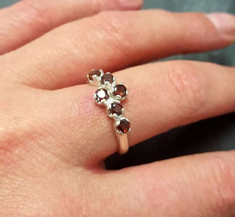 Natural Garnet Ring - Red Bypass Ring - January Birthstone Ring