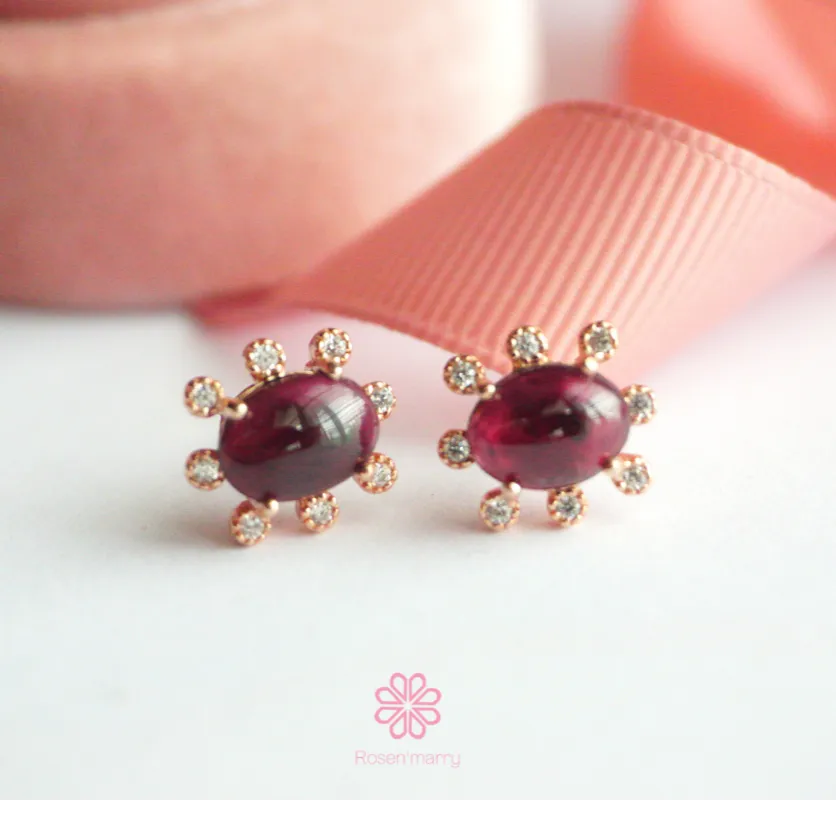 Natural Garnet Stud Earrings Sterling Silver925.