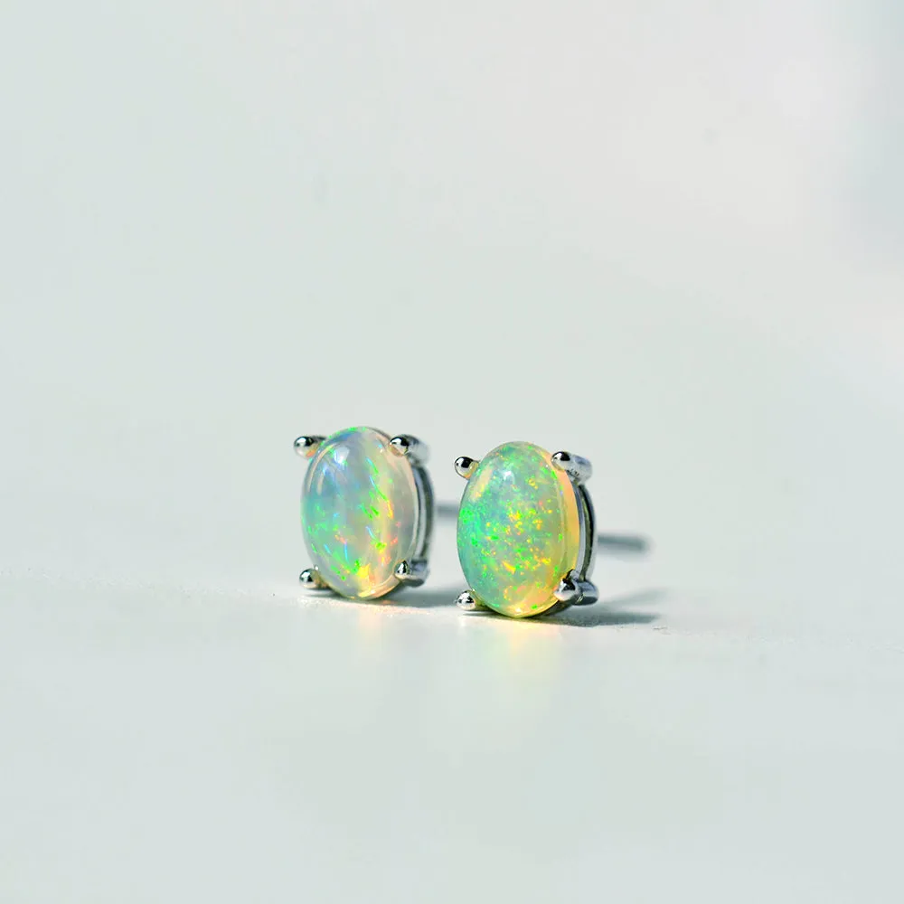 Natural Stone Opal Earrings s925 Silver Lucky Hope Elf Studs Earring