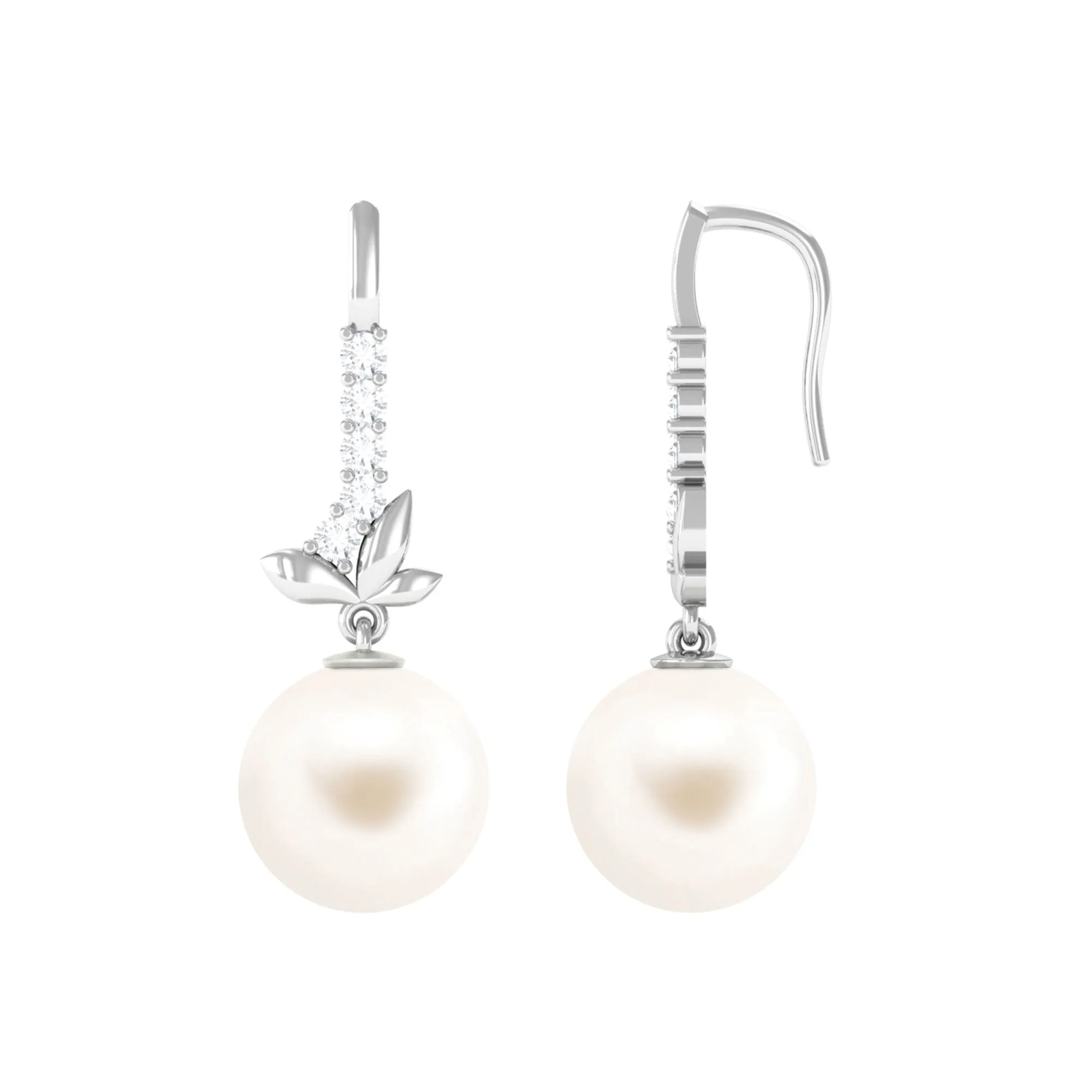 Nature Inspired Freshwater Pearl Drop Earrings with Diamond